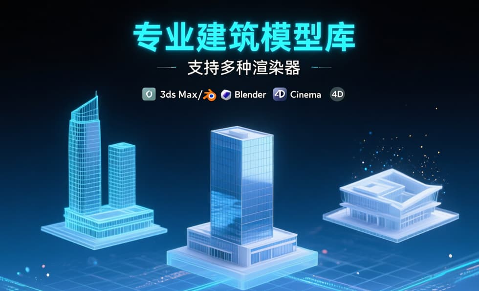 专业建筑模型库，支持多种渲染器